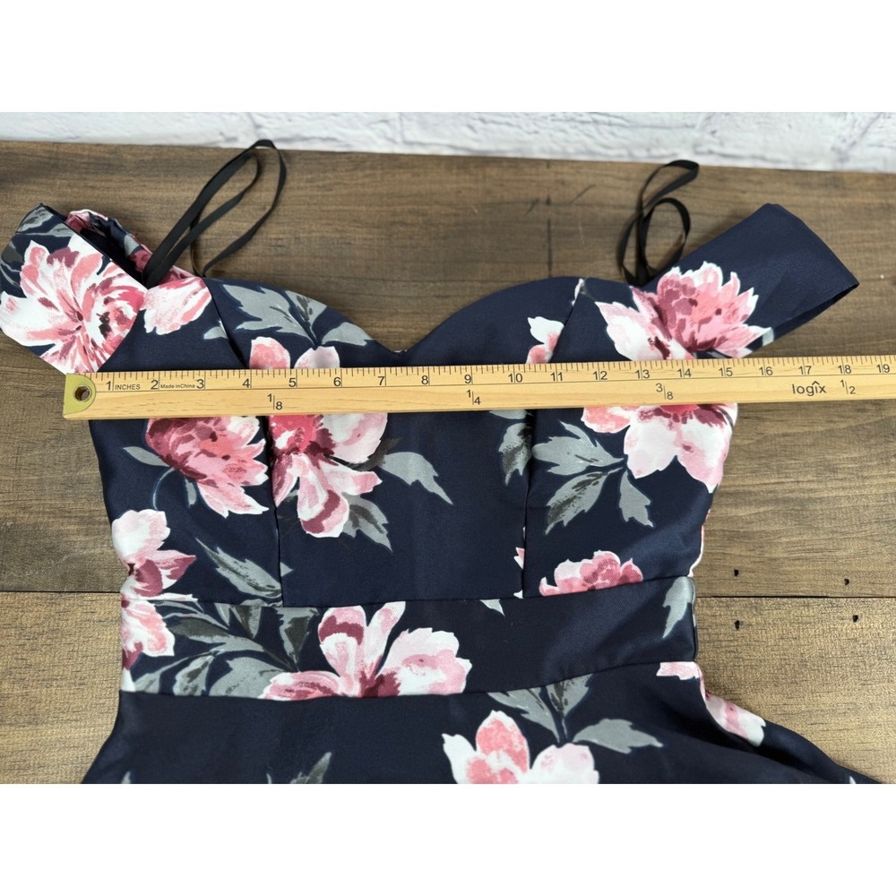 Windsor Off The Shoulder Floral Retro Feminine Dress Navy 80's style Women's 1/2 - Picture 12 of 13